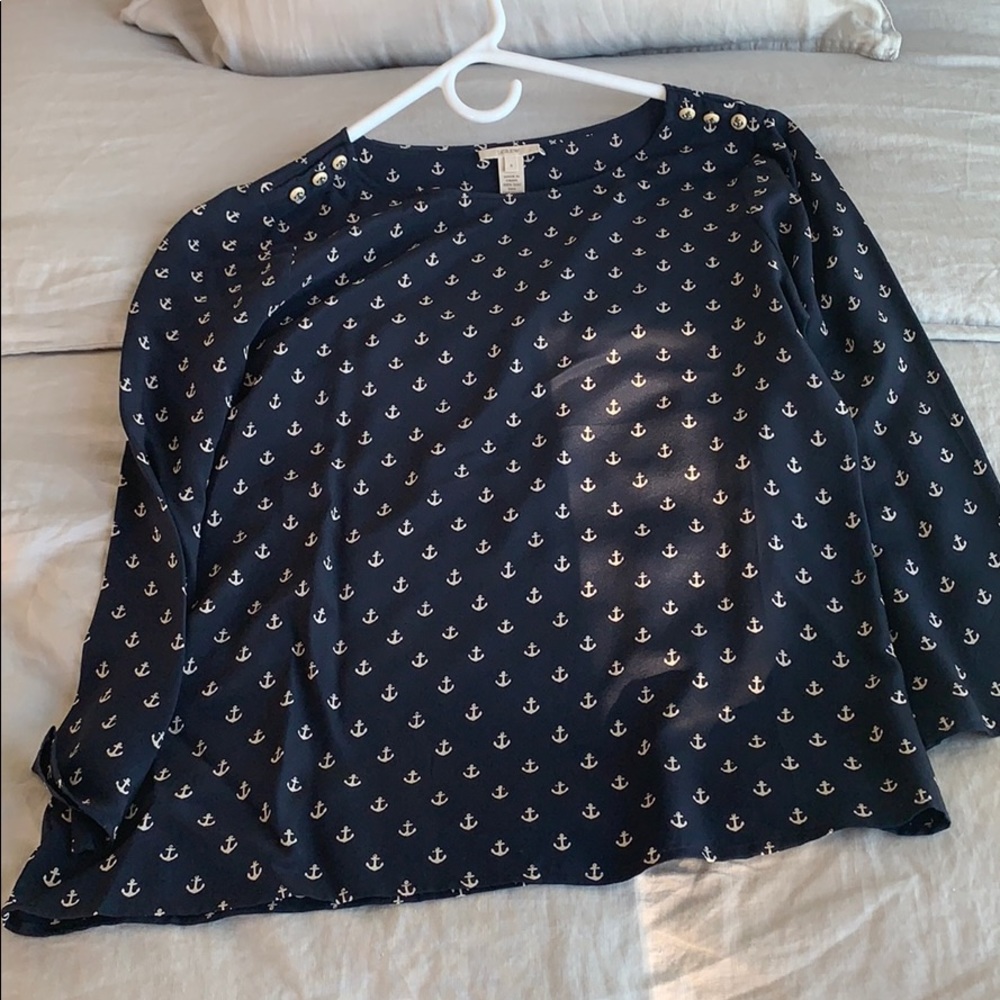 Jcrew nautical navy blue silk blouse size 6